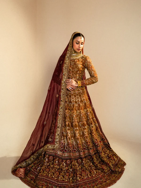 Bridal Lehenga Choli Set in Rust Organza