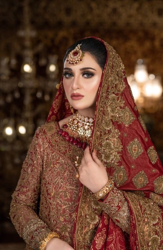 Red Bridal Lehenga with Handcrafted Shawl