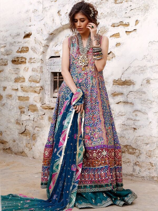 Blue Shiffon Bridal Angharkha