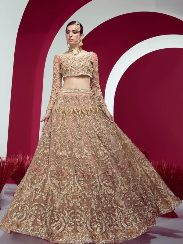 Exquisite Gold Peach Bridal Lehenga Choli