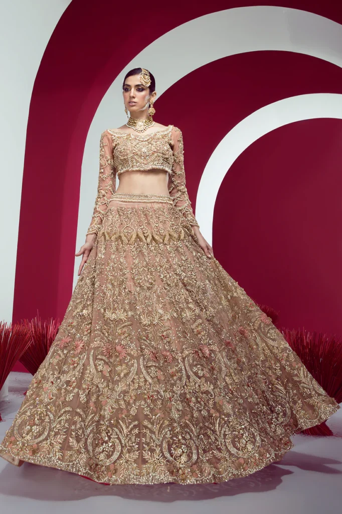 Exquisite Gold Peach Bridal Lehenga Choli