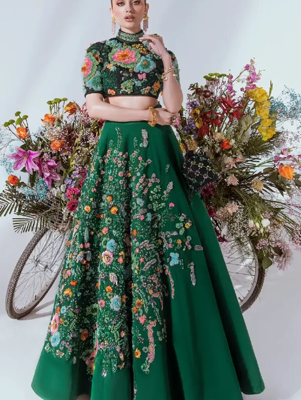 Green Organza Choli And Lehenga