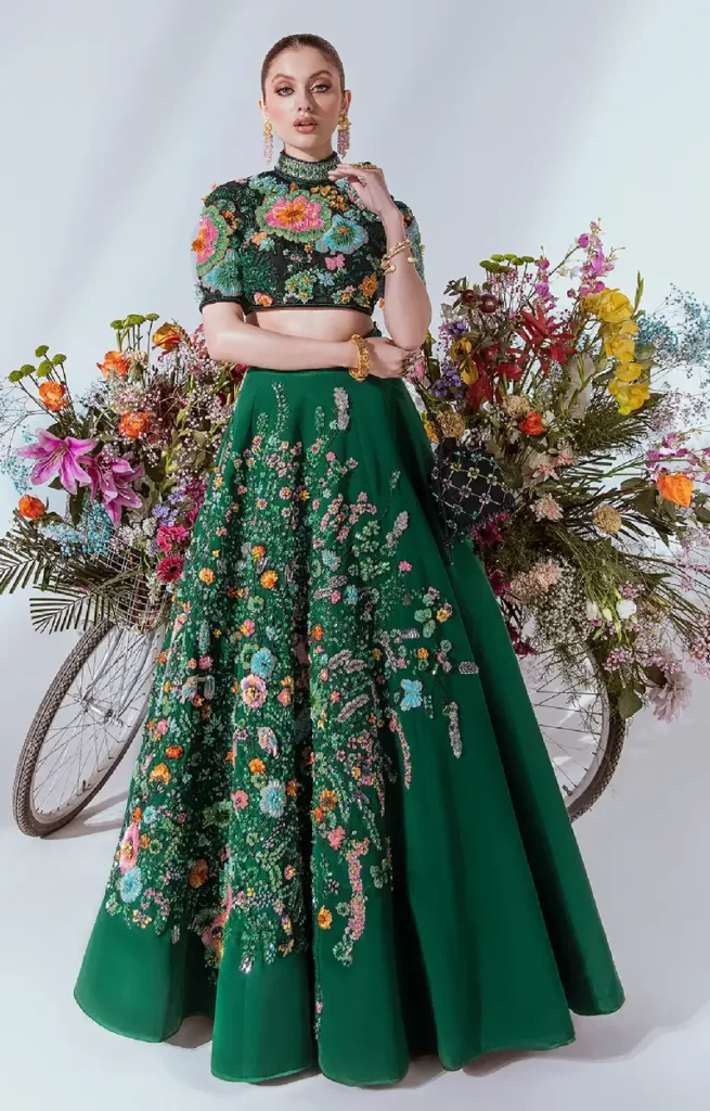 Green Organza Choli And Lehenga