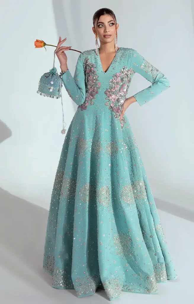 Ice Blue Embroidered Gown