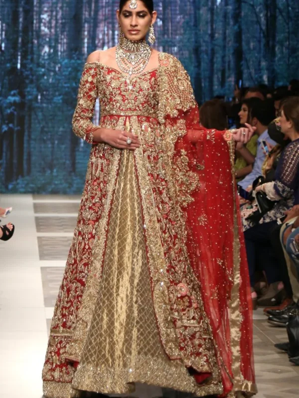 Exquisite Red and Gold Tissue Lehenga Bridal