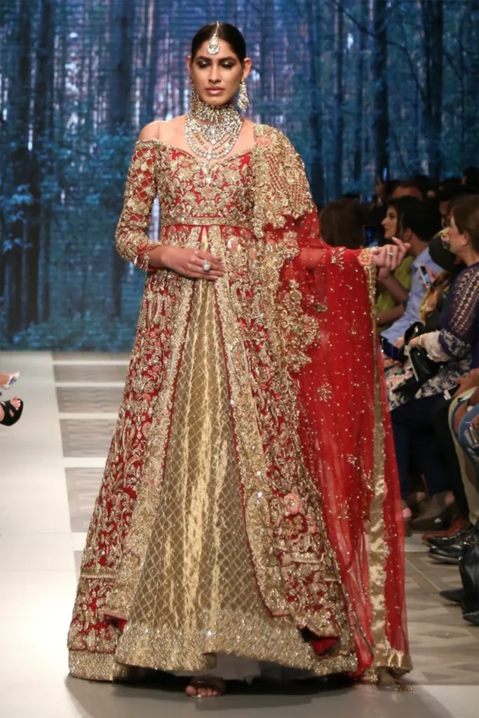 Exquisite Red and Gold Tissue Lehenga Bridal