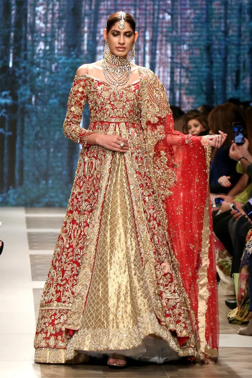 Exquisite Red and Gold Tissue Lehenga Bridal