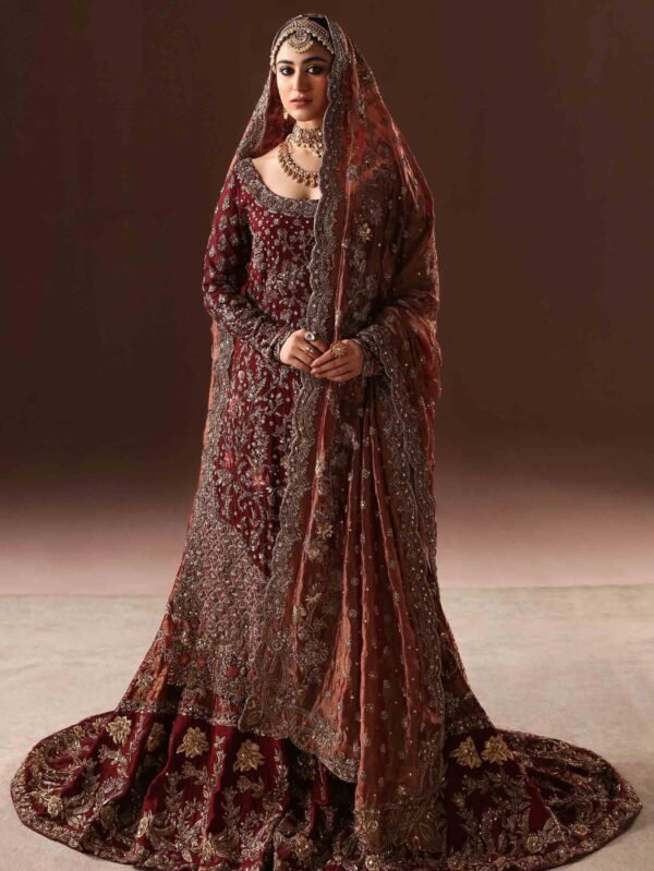 Deep Maroon and Gold Bridal Gharara Set