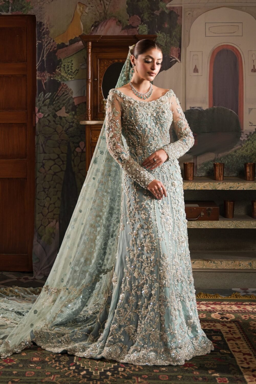 Mint and Soft Blue Reception Gown