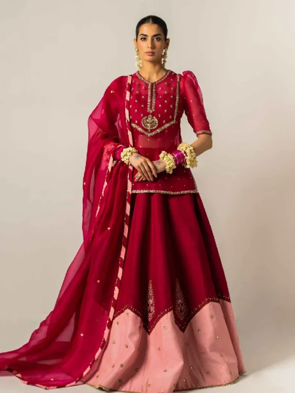 Pink Organza Kurta Lehenga