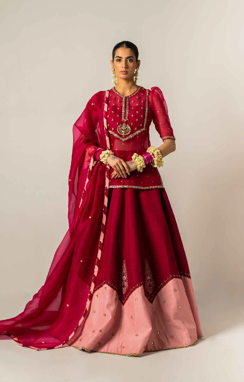 Pink Organza Kurta Lehenga