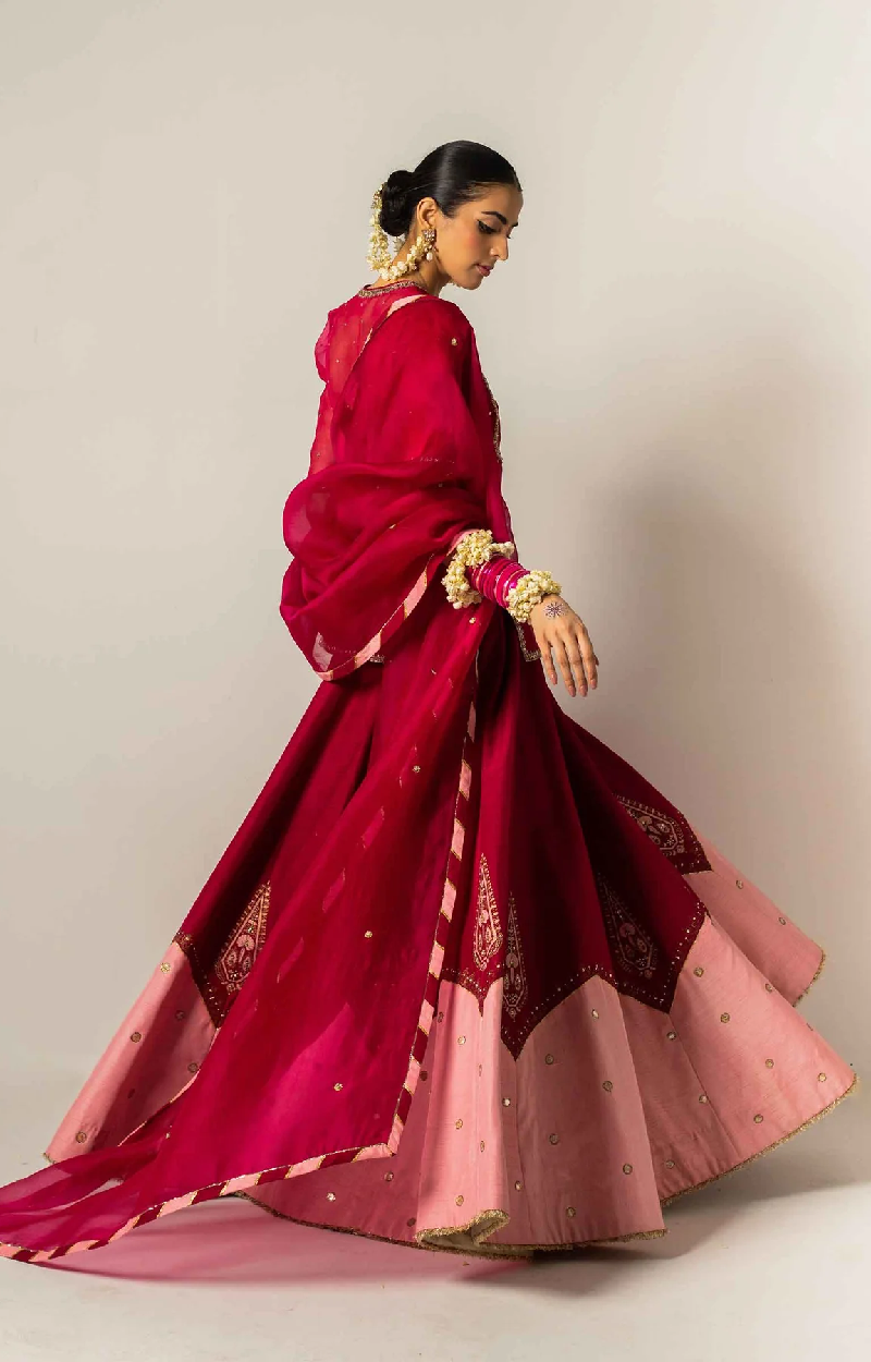 Pink Organza Kurta Lehenga