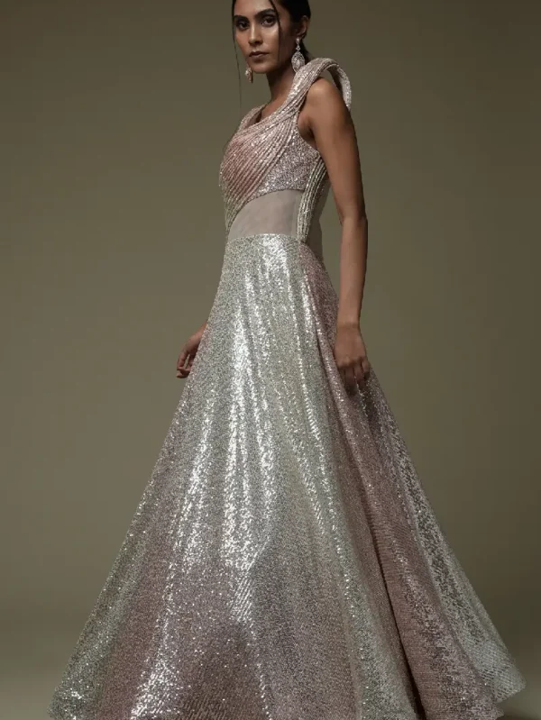 Pink & Grey Net Gown