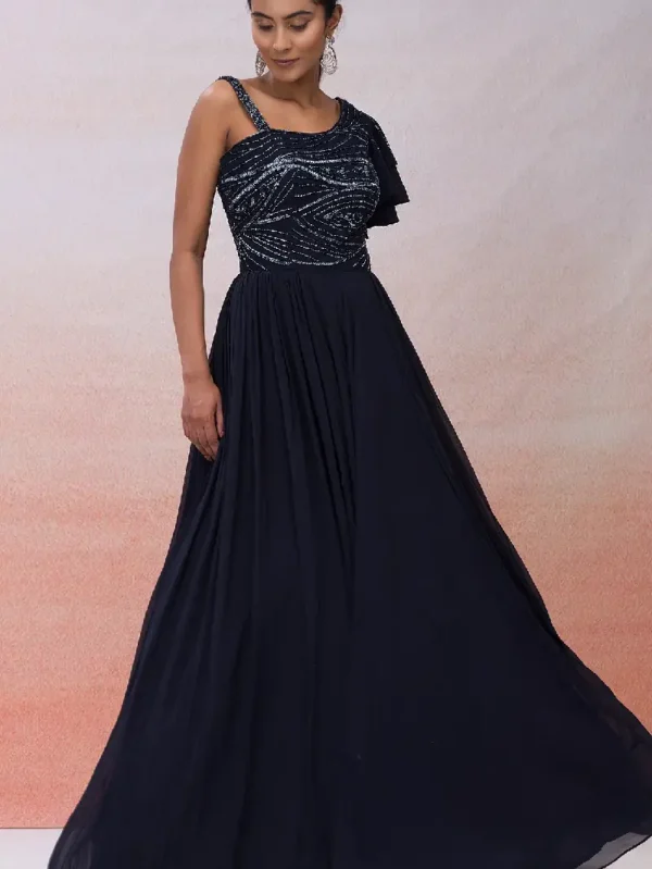 Dark Midnight Blue Georgette Gown