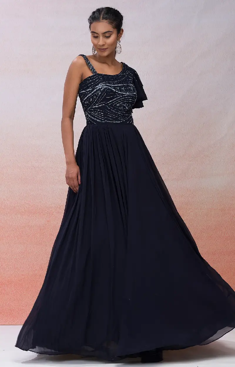 Dark Midnight Blue Georgette Gown