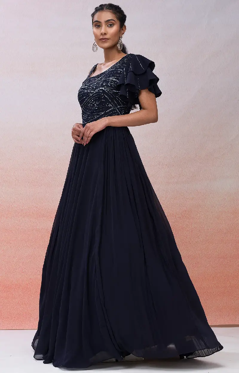 Dark Midnight Blue Georgette Gown