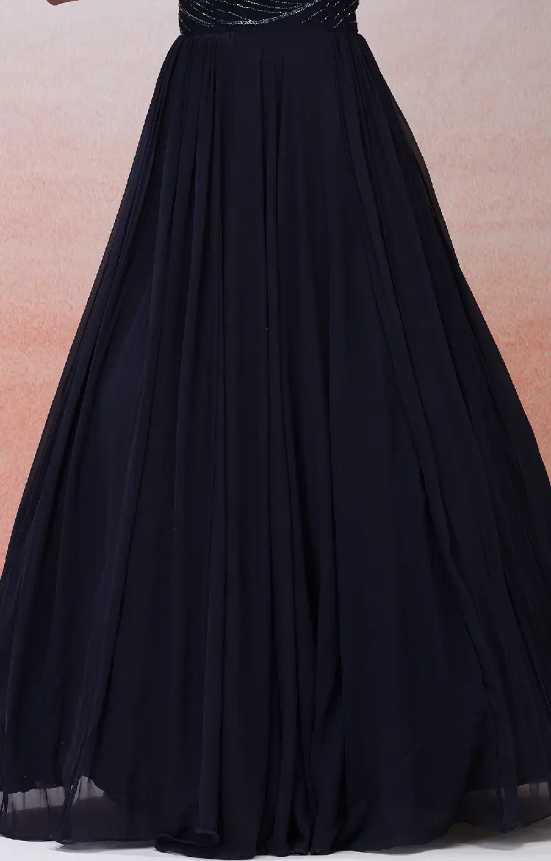 Dark Midnight Blue Georgette Gown