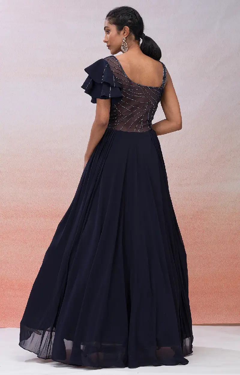 Dark Midnight Blue Georgette Gown