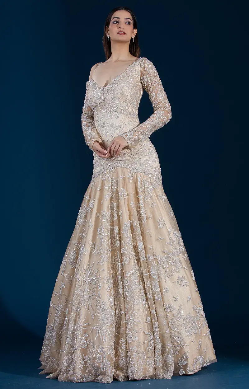 Butter Cream Beige Net Gown