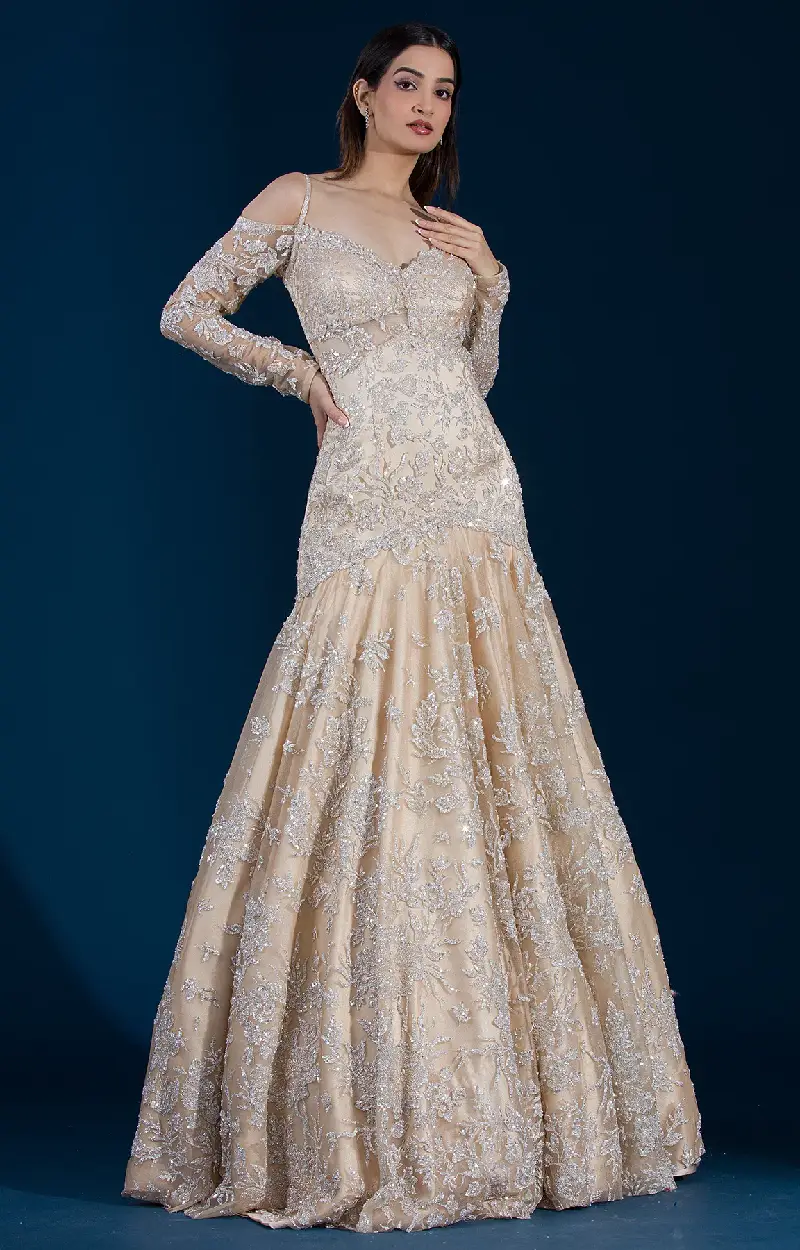 Butter Cream Beige Net Gown