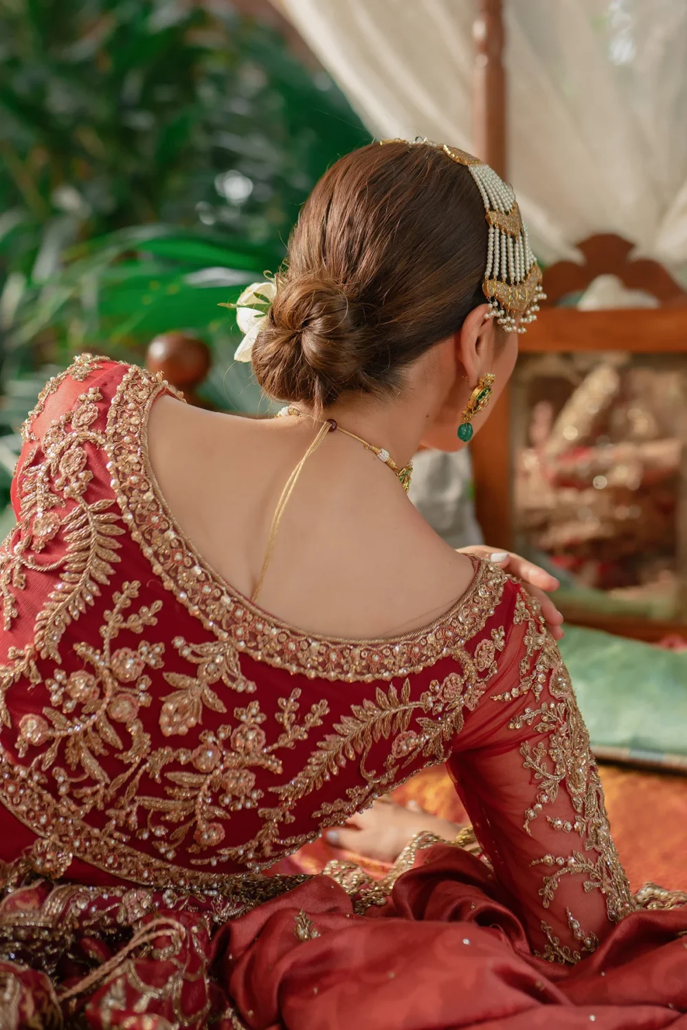 Exquisite Red and Pink Bridal Zardozi with Potli