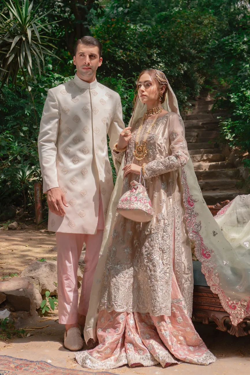 Metallic Pink Bridal Attire