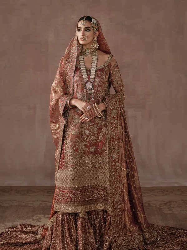 Deep Red and Rust Bridal with Farshi Gharara