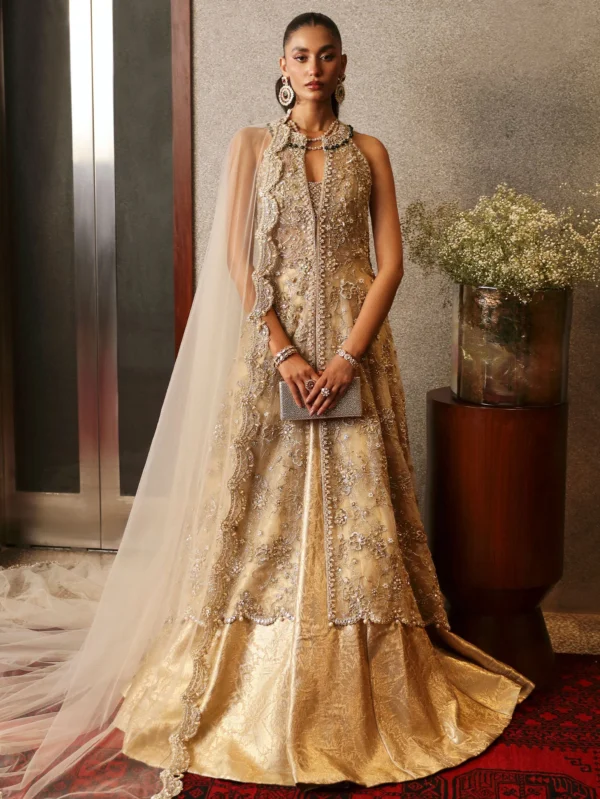 Exquisite Gold Bridal Gown with Floral Embroidery