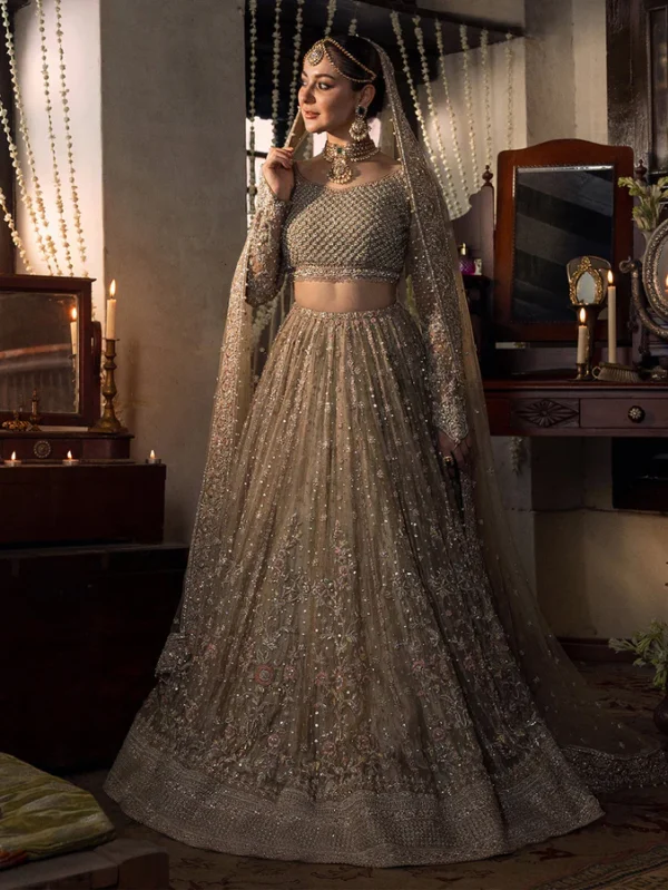 Exquisite Hand Embellished Beige Bridal Lehnga Set