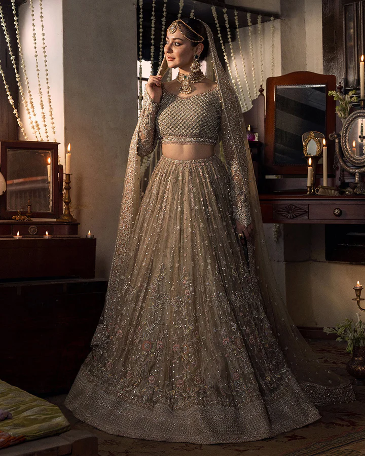 Exquisite Hand Embellished Beige Bridal Lehnga Set