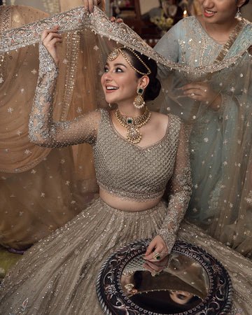 Exquisite Hand Embellished Beige Bridal Lehnga Set