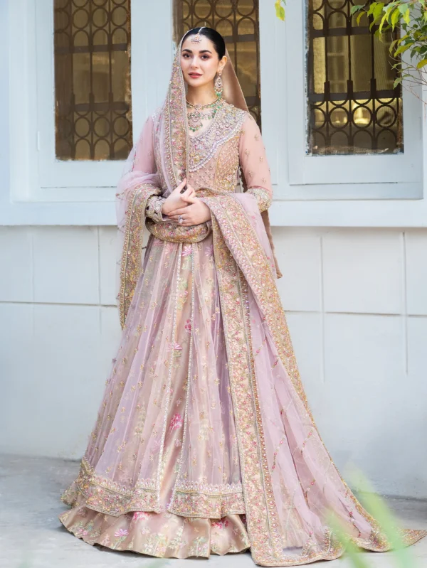 Exquisite Rose Pink Bridal Peshwas