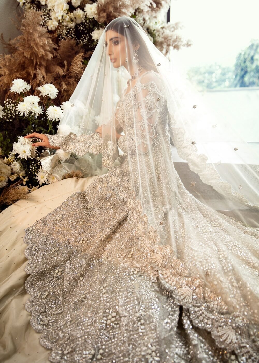 Stunning Silver and Ivory Mermaid Skirt Bridal Gown