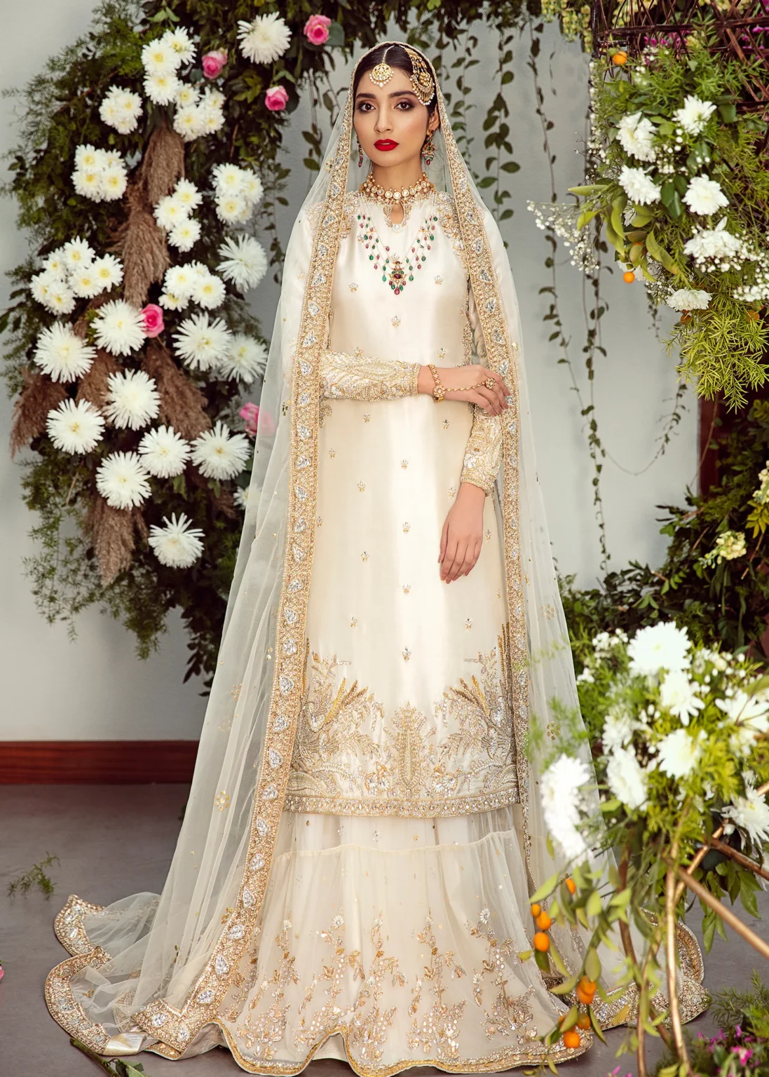 Exquisite Ivory Shirt Gharara Bridal Ensemble