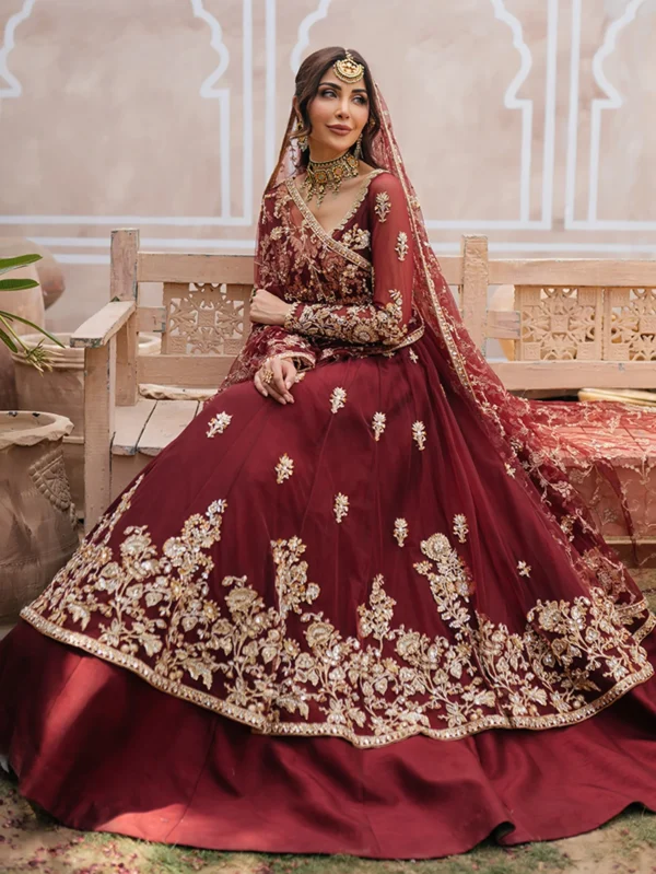 Burgundy Lehnga Peshwas Bridal Ensemble