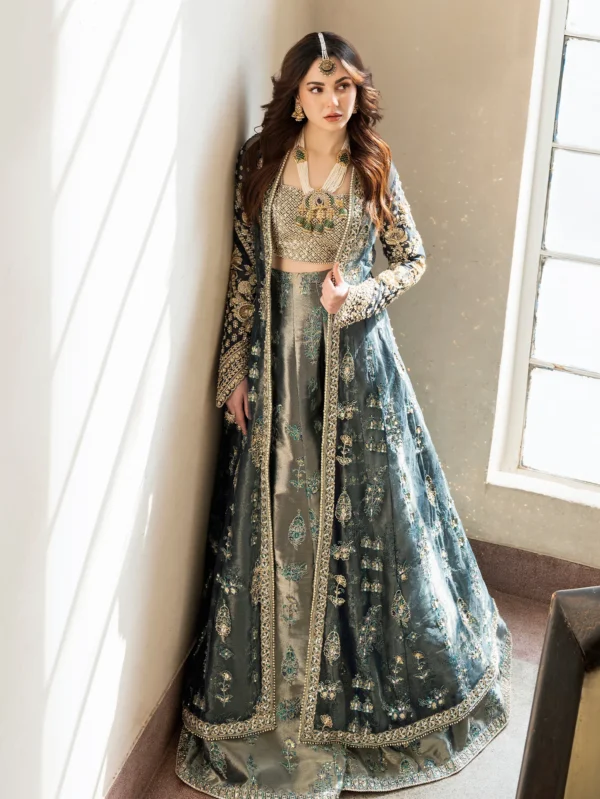 Exquisite Teal Jacket and Lehnga Bridal