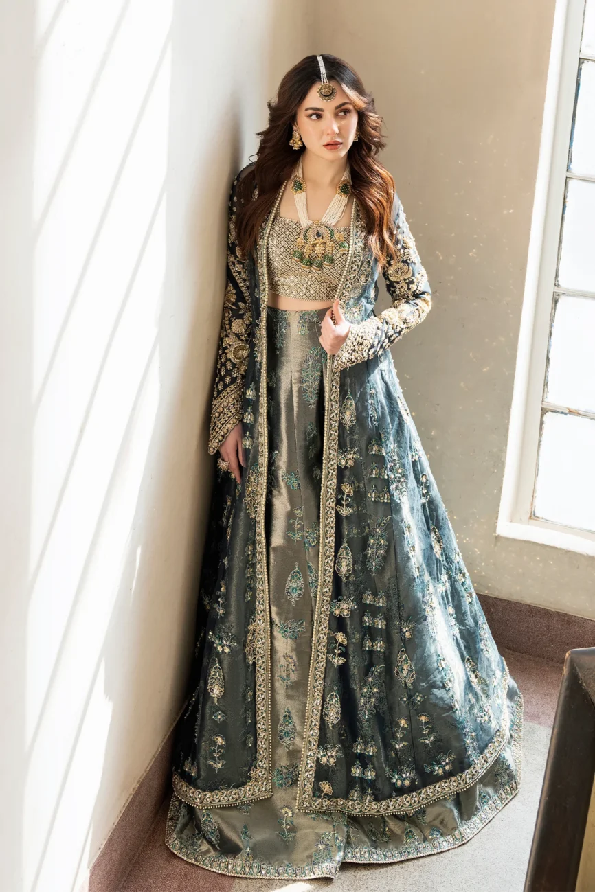 Exquisite Teal Jacket and Sharara Bridal