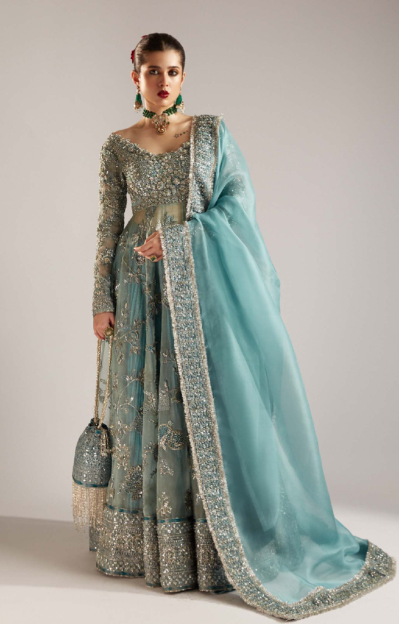 Ice Blue Embellished Peshwas