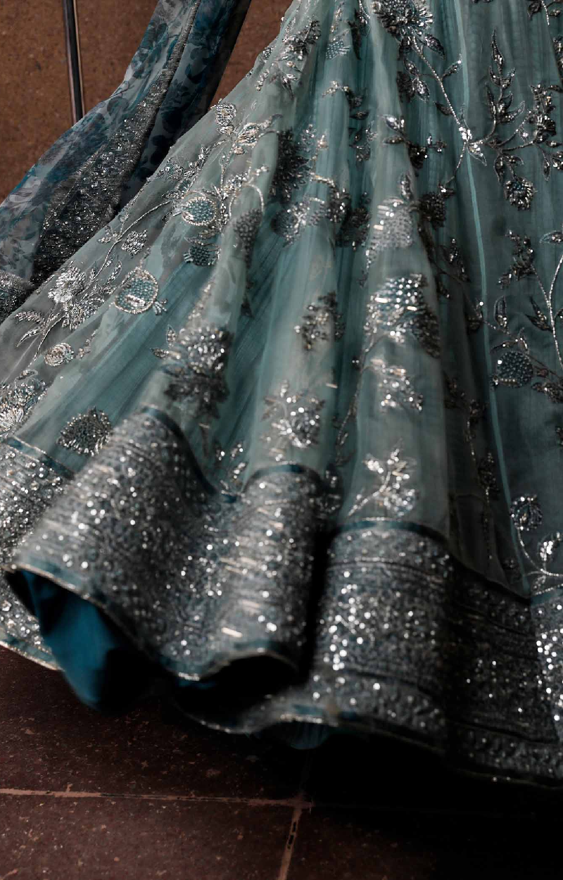 Ice Blue Embellished Peshwas