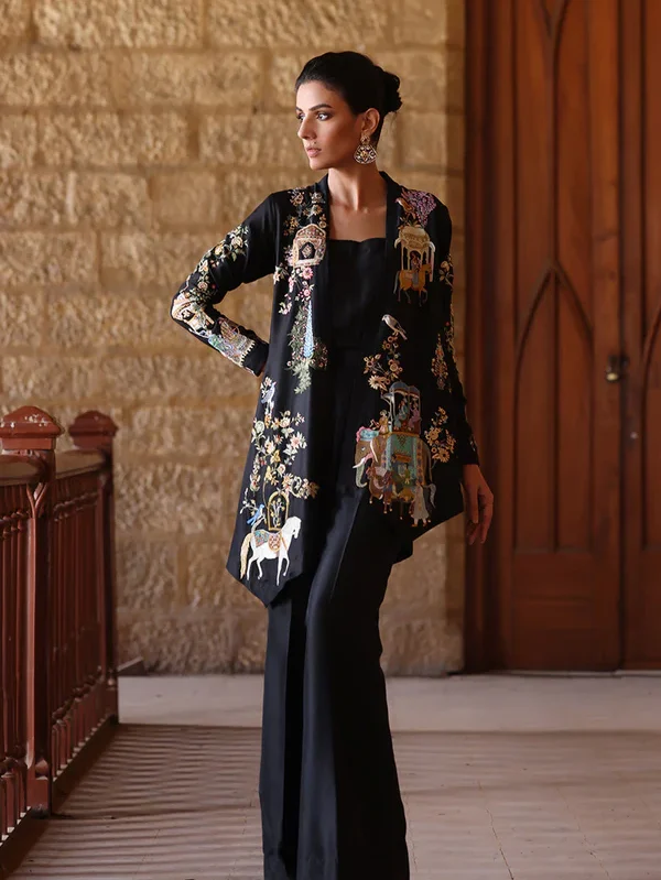 Mughal Inspired Silk Resham Jacket Set