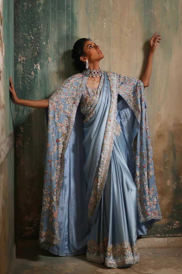 Royal Blue Charmeuse Silk Bridal Saree