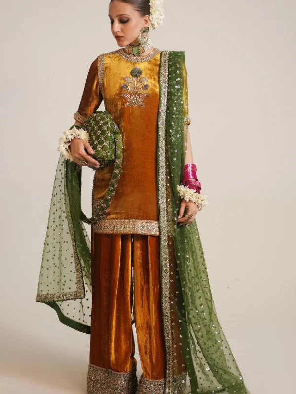 Mustard Velvet Kurta Set