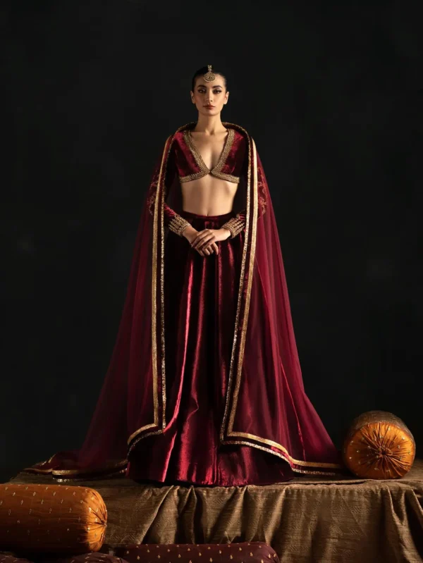 Reddish Mehroon Velvet Lehnga